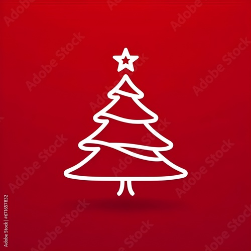 Christmas tree white lines with a star on red background