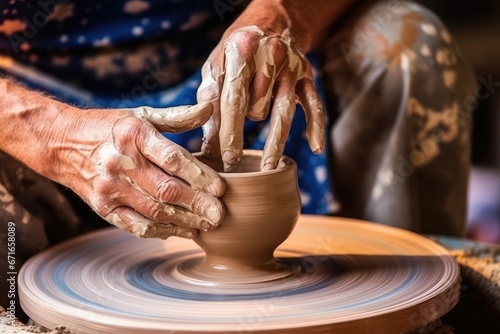 master potter at work, hands immersed in clay, capturing the essence of ceramic creation, ai generated