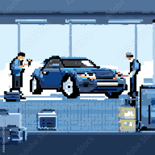 car repair shop, pixel art, rpg maker