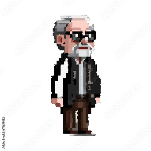 old man full body , pixel art, rpg game, rpg maker, restaurant 