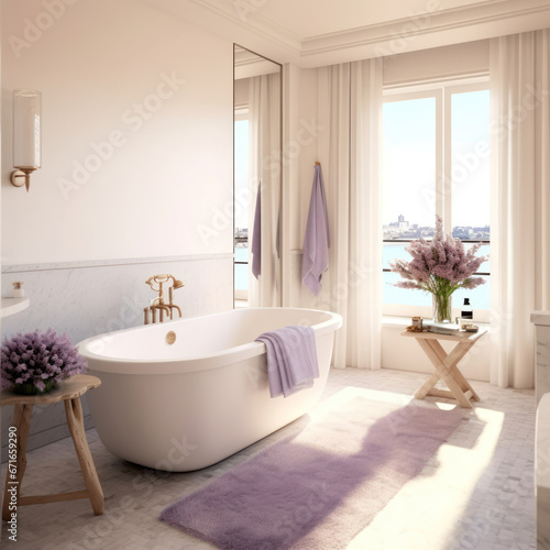 A luxurious bathroom with marble floors a deep 