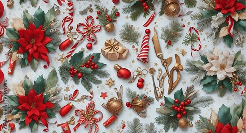 merry christmas pattern seamless collection in red and white color with christmas elements