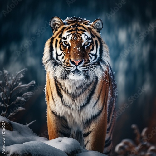 Majestic tiger against winter ambience background with space for text  background image  AI generated