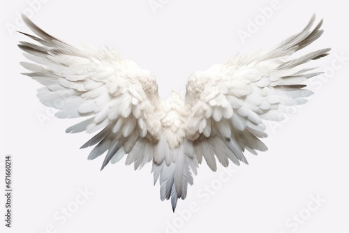Feathery avian wings on a white background. Generative AI © Amelia