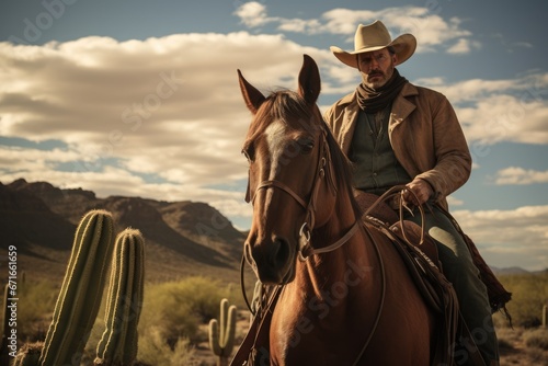 Western Wanderer, Cowboy’s Journey through the Desert © gankevstock
