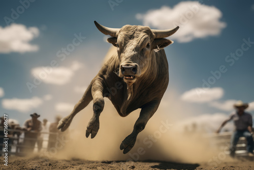 Fury Unleashed, A Rodeo Performance of an Angry Bull in Motion