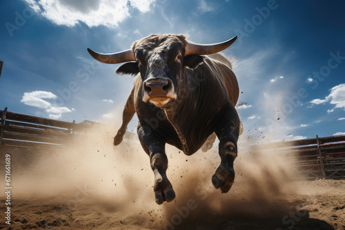 Fury Unleashed, A Rodeo Performance of an Angry Bull in Motion