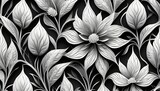 black and white flowers seamless pattern generative ai