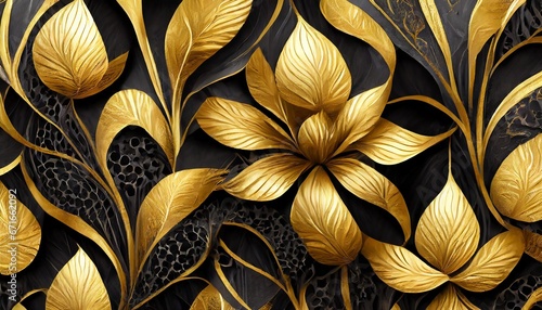 Luxury Gold and black floral seamless pattern generative ai