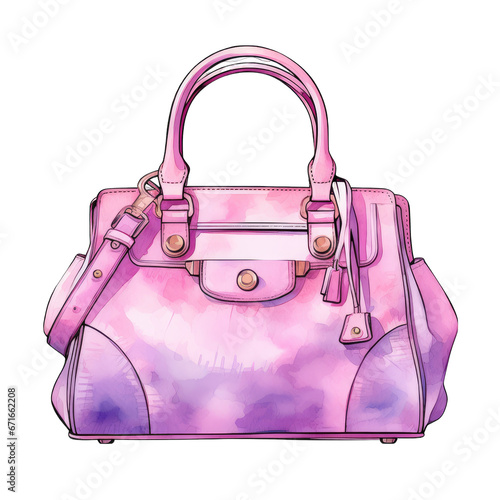 Pink and purple colored designer purse handbag isolated on white transparent background