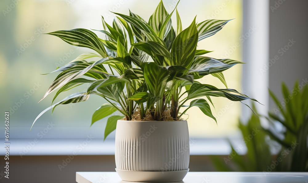 Chinese Evergreen in bright and serene white room