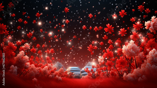 red flower and snow  background ,generate ai