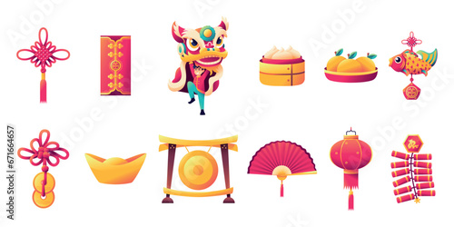 Vector Chinese New Year Colorful Set Illustration Isolated