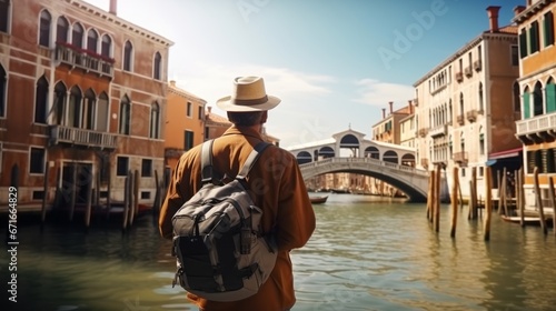 happiness caucasian adult male man walking in old town europe while checking a location hand hold paper town map for direction travel concept background © VERTEX SPACE