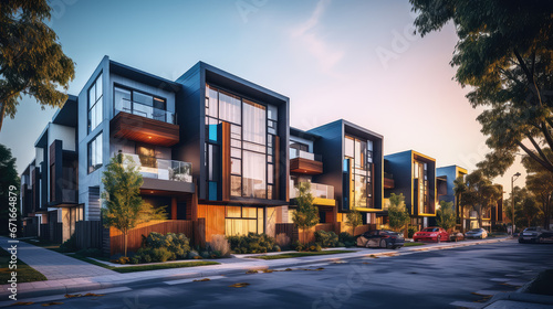 Luxury housing projects, featuring modern townhouses and villas. Explore investment opportunities in the real estate market with property listings. photo