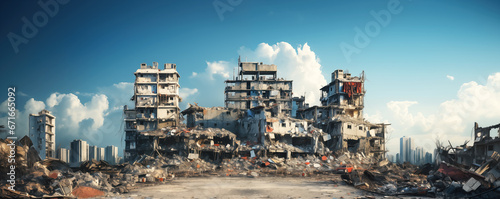 Illustration of the city destroyed during war or earthquake. photo