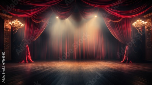 Magic theater stage red curtains Show Spotlight photo