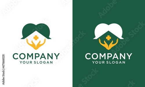 Home Care logo, Medical Home Logo, home elderly health services logo. Nursing home sign