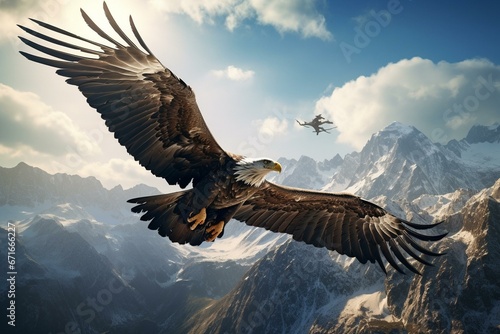 Eagle soaring majestic over mountains. Generative AI