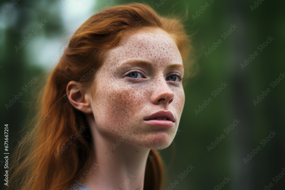 Redhead Gaze in Forest