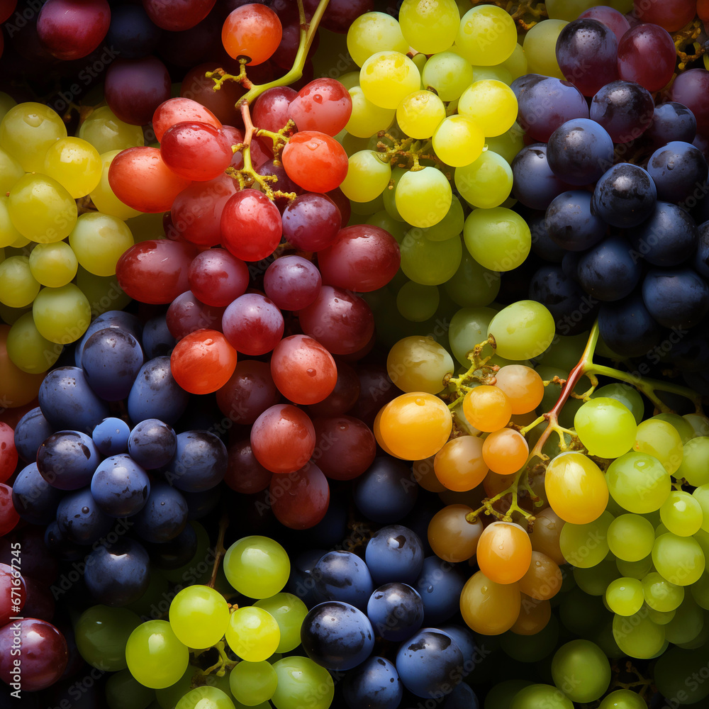 Several varieties and colors of grapes. AI generated content.
