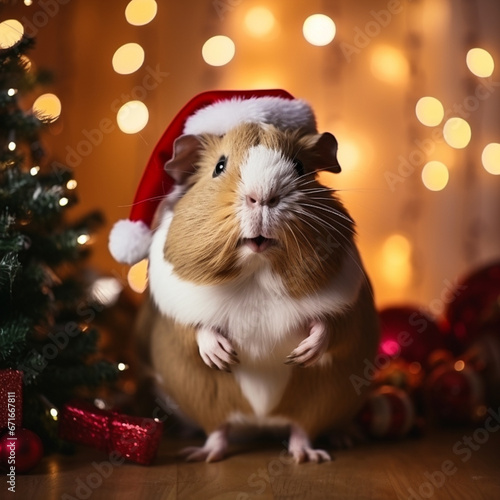 Various Christmas images, including Santa Claus, Christmas trees, illustrations of families together and animals in Christmas clothes.