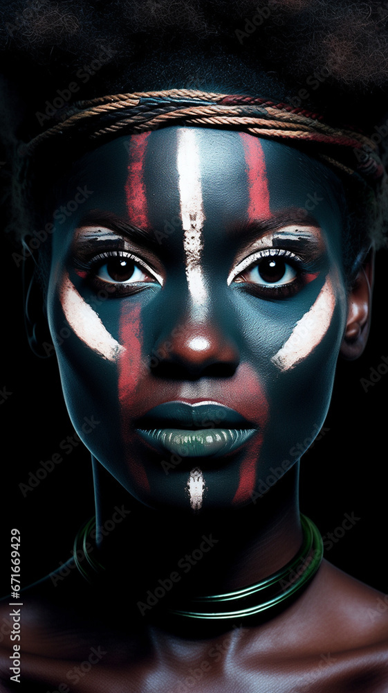 African american woman with creative make up on black background. Studio shot. generativa IA African american woman with creative make up on black background. Studio shot. generativa IA