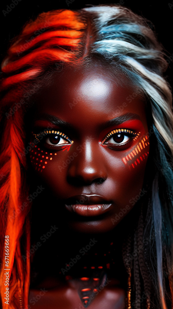 Portrait of a beautiful african american woman with creative make-up. generativa IA Portrait of a beautiful african american woman with creative make-up. generativa IA