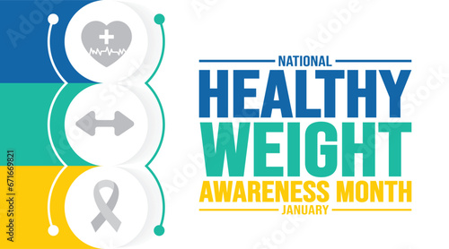 January is National Healthy Weight Awareness Month background template. Holiday concept. background, banner, placard, card, and poster design template with text inscription and standard color. vector 