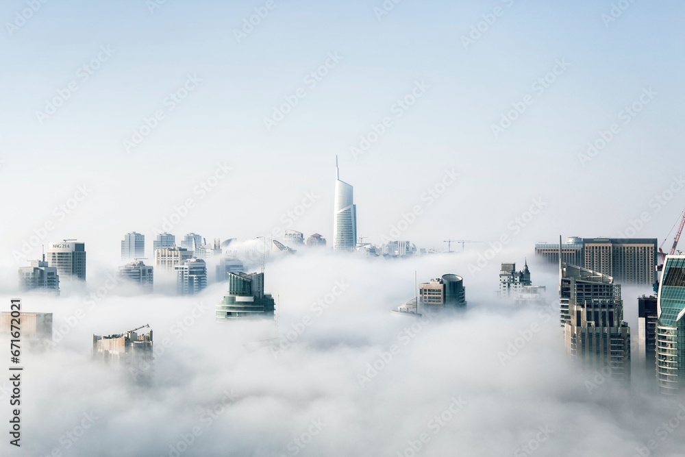 A city with only fog snow architecture 