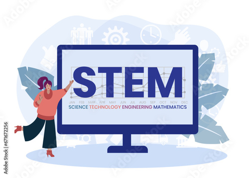 Flat design with people. STEM - Science, technology, engineering, mathematics acronym. business concept background. Vector illustration for website banner, marketing materials photo