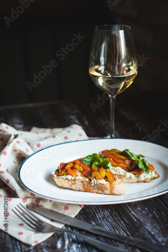 Appetizing bruschetta with grilled vegetables