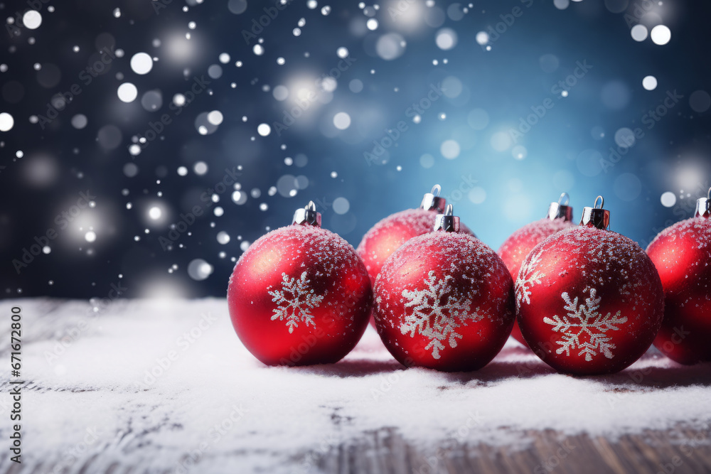 Christmas card background with red baubles and snowflakes Christmas card background with red baubles and snowflakes