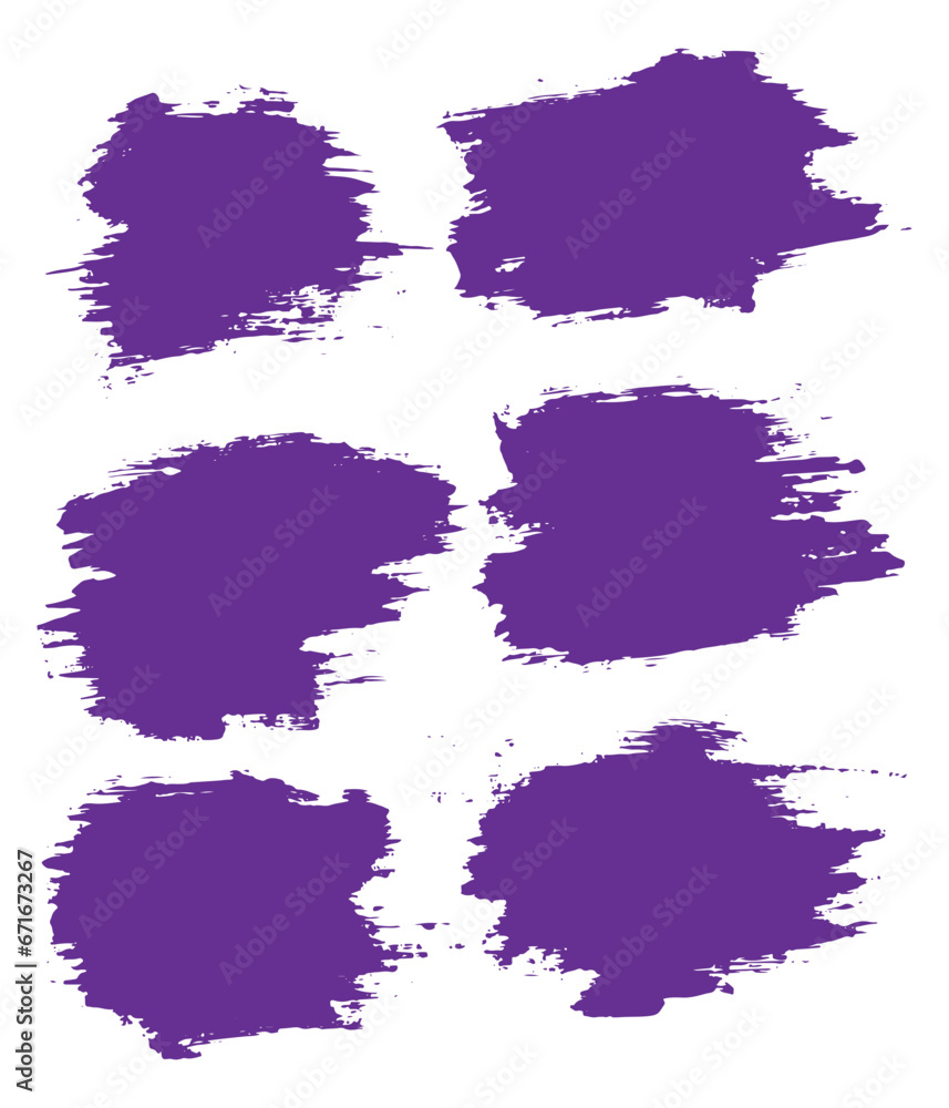 Hand painted purple color ink grunge brush stroke set