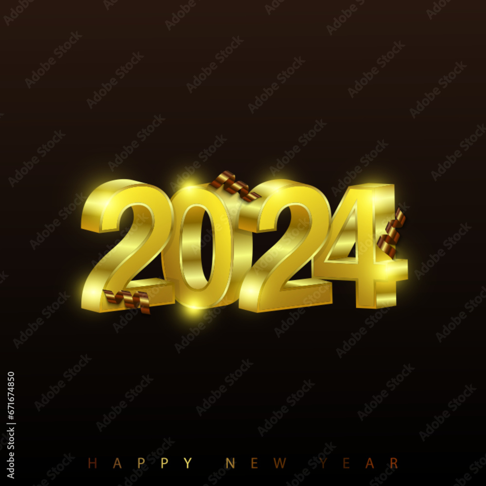 Happy new year golden numbers with ribbons Happy new year golden numbers with ribbons
