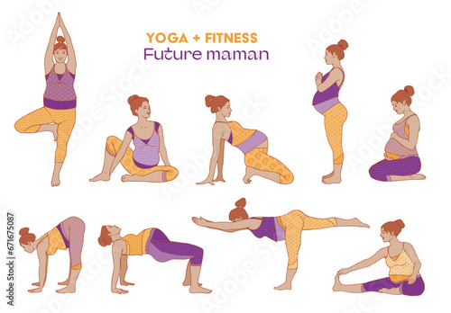 Ensemble d’illustrations de yoga féminin et prénatal