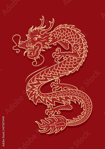 Chinese New Year of the Wooden Dragon. Bright vector vintage banner with gold pattern  Asian style. Antique pattern. for poster  banner  flyer  advertising
