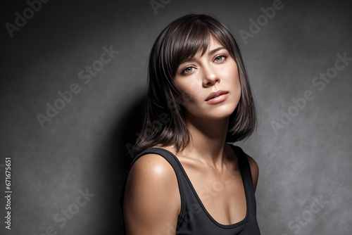 Wallpaper Mural Beautiful sexy brunette woman in a black bodysuit on a dark grunge background Torontodigital.ca