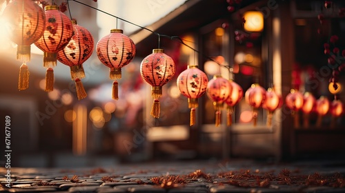 Chinese new year lanterns in china town with copy space photo