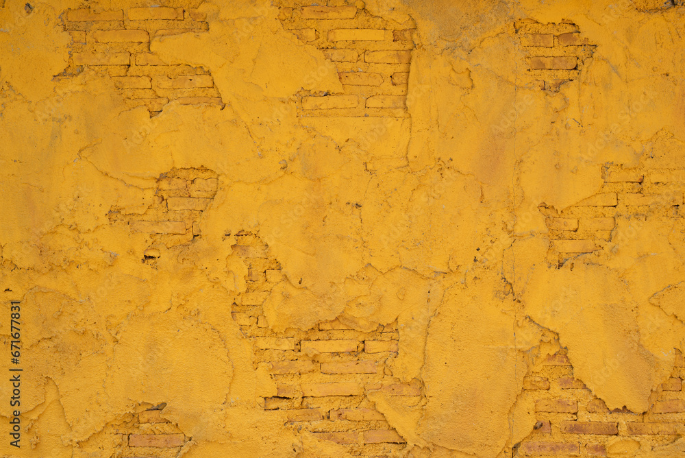 yellow colored Wall Texture Background, Old Brick Wall