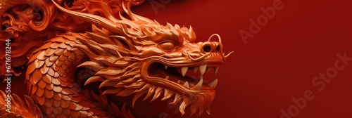Chinese Dragon on red background. The year of the Dragon in China and Eastern Asia. One of the Chinese zodiac signs. New Year of the Dragon 2024