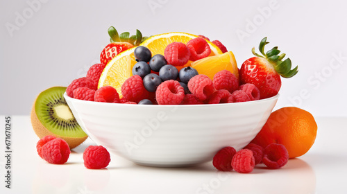 Colorful Fresh Fruit in Bowl on White Background