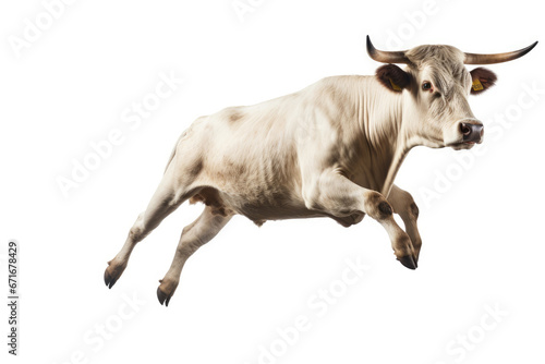 Fast running cow isolated on white