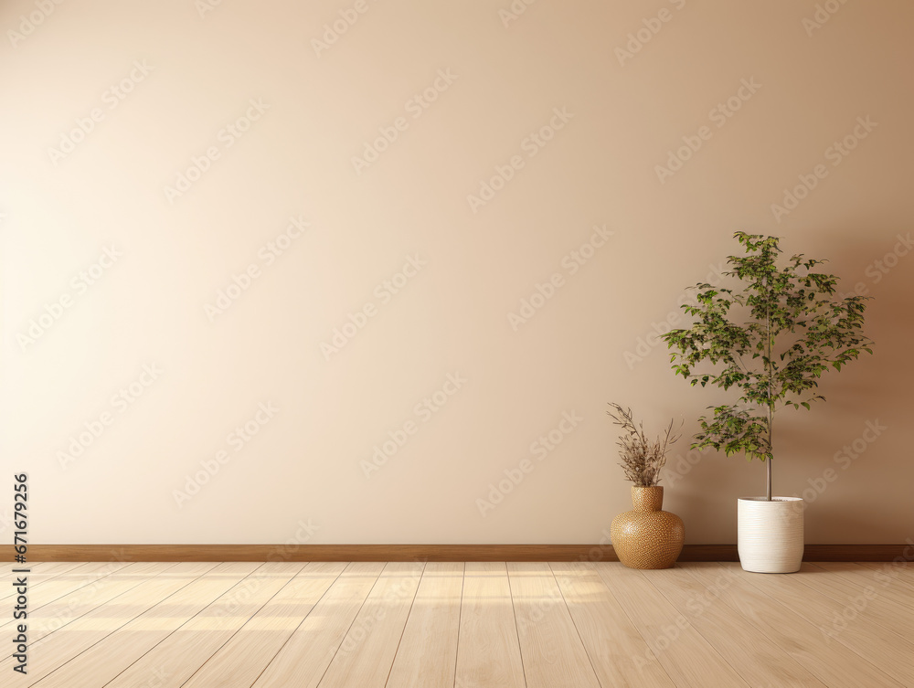 Empty Living Room in Beige Tones: Minimalistic Design Empty Living Room in Beige Tones: Minimalistic Design