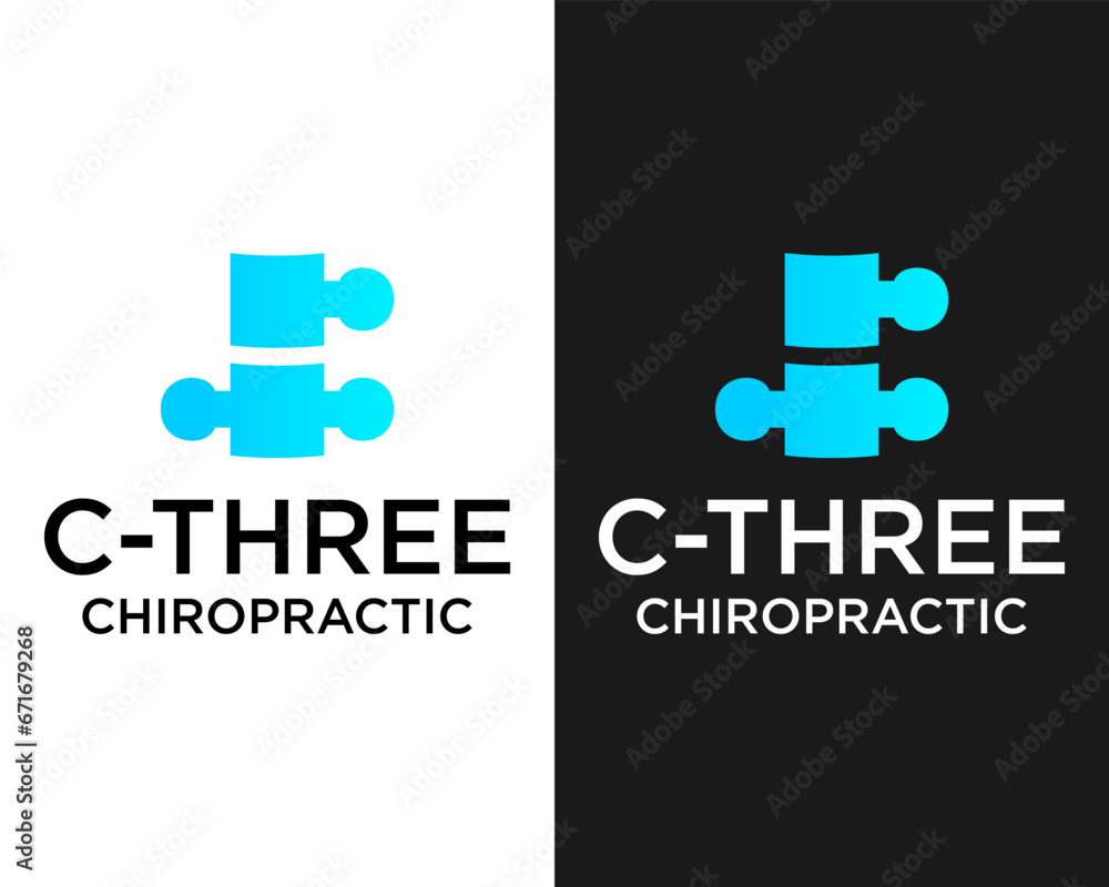 Letter C number 3 monogram chiropractic logo design. - obrazy, fototapety, plakaty 
