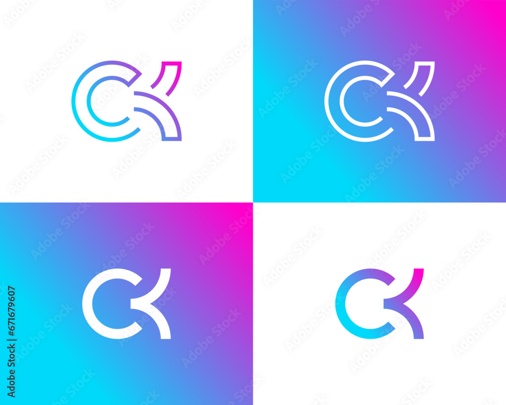 Letter CK monogram simple shape geometric tech logo design. Letter CK monogram simple shape geometric tech logo design.