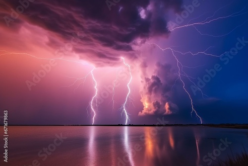 Incredible sky phenomenon with intense lightning. Generative AI photo