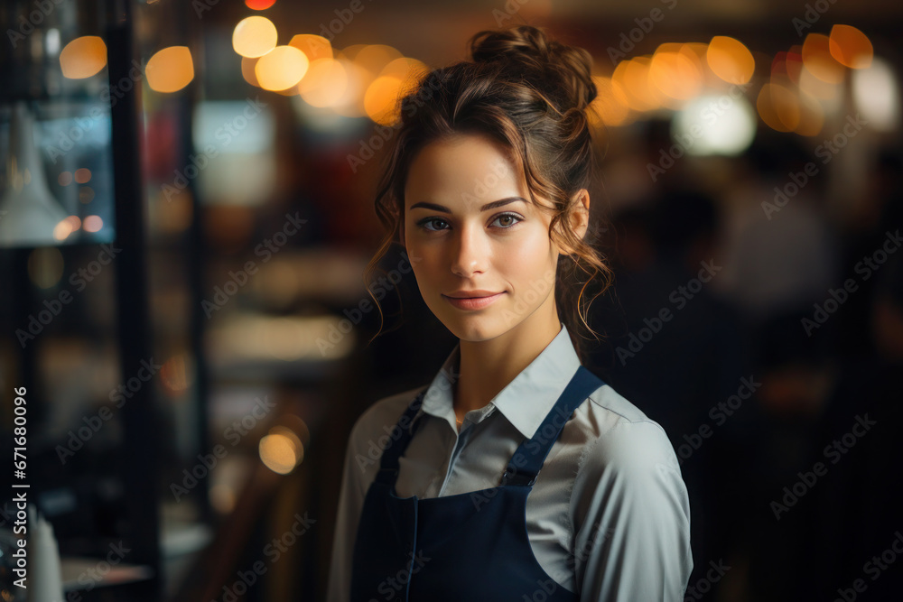 The portrait of waitress - symbol of National Waitstaff Day The portrait of waitress - symbol of National Waitstaff Day