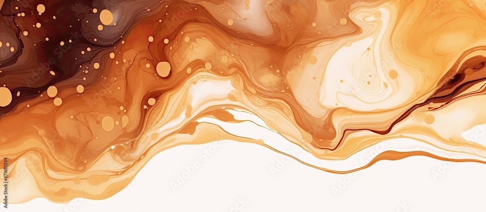 Marbled chocolate watercolor ink background with coffee and milk blend