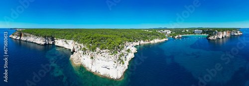 Aerial view of south coast of Menorca near Cala Galdana (Balearic Islands) photo